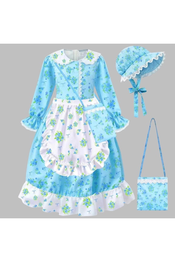 Child Outfit Sets Girls Floral Print Dresses And Cape For Stage Performance Long Sleeve Classic Clothes Sets