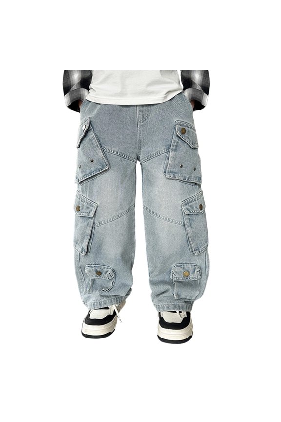 Child Pants Boys Cargo Jogger Pants With Adjustable Waistband Durable Twill Casual Trousers Kids Playground School Daily Comfort Flexible Easy Movement Outdoor Indoor Play Classic Slacks