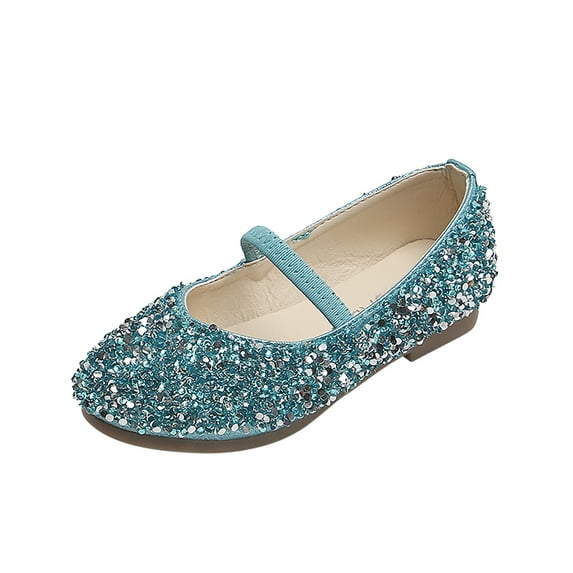 MEZZALL Child Princess Girls Dance Leather Shoes Sequined Soft Bottom Baby Shoes Relaxed Fit Footwear, Blue, 15-18 Months