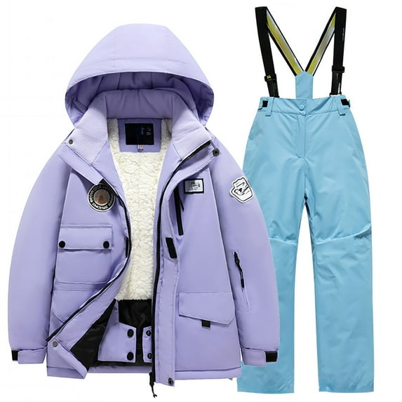 MEZZALL Child Ski Suit Pocket Jacket And Pants Winter Windbroof Snowboarding Unisex Kids Winter Warm Snow Suits Versatile Toddler Dailywear, Light Blue, 8-10 Years