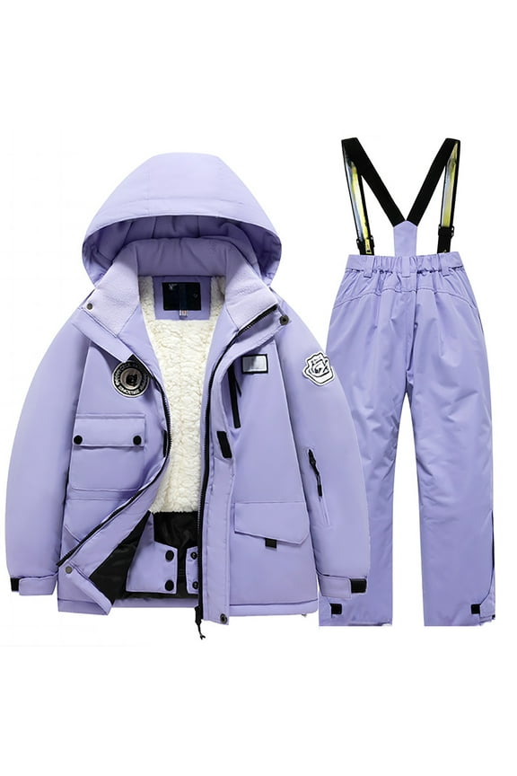 Child Ski Suit Pocket Jacket And Pants Winter Windbroof Snowboarding Unisex Kids Winter Warm Snow Suits Versatile Toddler Dailywear, Purple, 8-10 Years