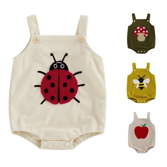 MEZZALL Child Soft Corduroy Romper For Boys With Straps And Cartoon Embroidery Adorable Baby Jumpsuit For Daily And Everyday Wear Birthday Bodysuit