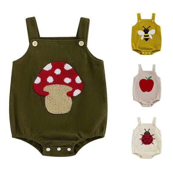 MEZZALL Child Soft Corduroy Romper For Boys With Straps And Cartoon Embroidery Adorable Baby Jumpsuit For Daily And Everyday Wear Cute Bodysuit