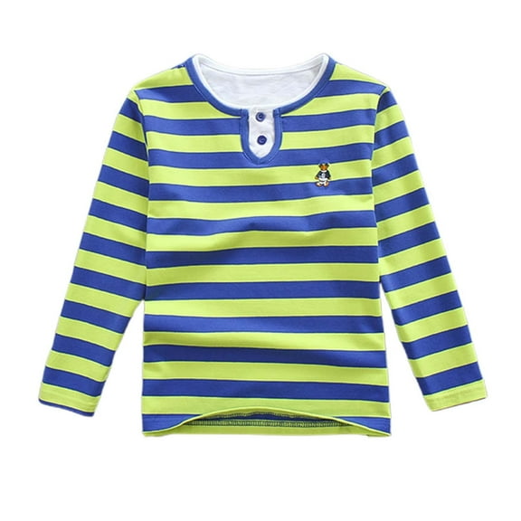 MEZZALL Child Striped Polo Shirt Long Sleeve Fashion Comfortable For Girls Boys Breathable Toddler Dailywear, Light Green, 4-5