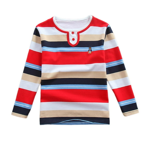 MEZZALL Child Striped Polo Shirt Long Sleeve Fashion Comfortable For Girls Boys Breathable Toddler Dailywear, Red, 8-9