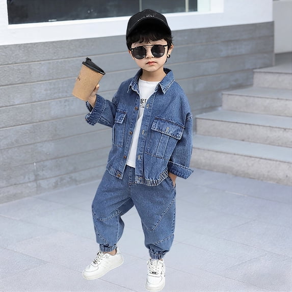 MEZZALL Child Stylish Boys Denim Outfit Sets Casual Two Piece Long Sleeve Jacket And Pants Fall Lapel Cozy Daily Clothes Sets