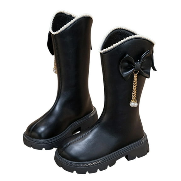 MEZZALL Child Stylish Leather Ankle Boots Girls With Elegant Bow Detail Casual Footwear Breathable Outdoor Solid Color Shoes