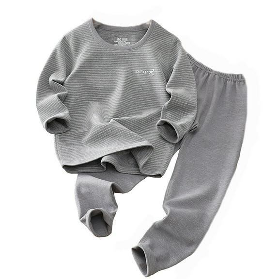 MEZZALL Child Thermal Sleepwear Set Wool Silk Boys Girls Thick Long Pajamas Nightwear Trendy Toddler Loungewear, Dark Gray, 11-12 Years