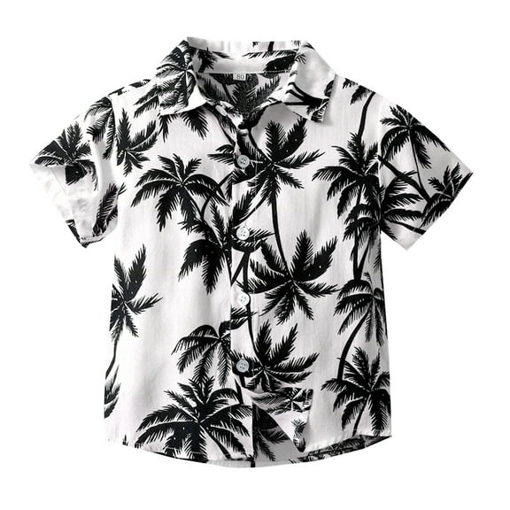 MEZZALL Child Toddler Boys Girls Short Sleeve Summer Casual Gentleman Blouse Tops Hawaii Beach Holiday Floral Shirts, White, 5-6 Years