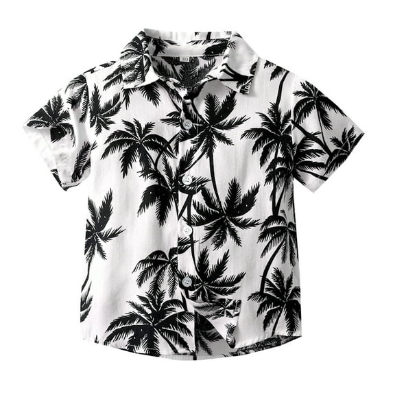 MEZZALL Child Toddler Boys Girls Short Sleeve Summer Casual Gentleman Blouse Tops Hawaii Beach Holiday Floral Shirts, White, 6-7 Years
