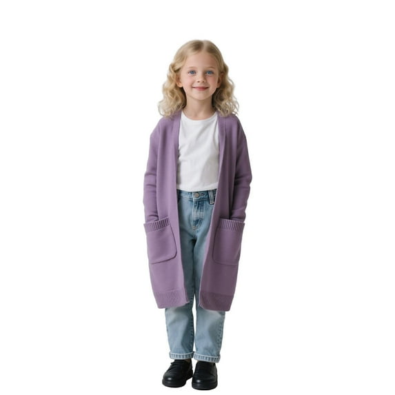 MEZZALL Child Toddler Girls Cardigan Coat Jacket Casual Knitted Long Sleeve Sweater With Pockets Infants Daily Wear Comfort / 7-8 Years
