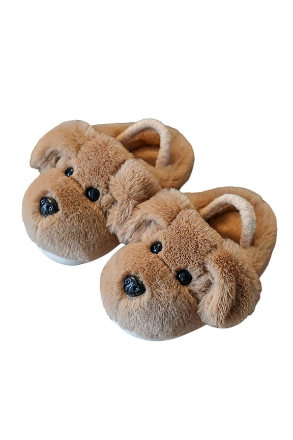 Child Winter Cute Cartoon Slippers For Boys Girls Baby Drag Cozy Infants Footwear, Khaki, 18-24 Months