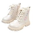 thumbnail image 1 of MEZZALL Child Winter Girls Ankle Boots With Floral Leather Upper Lace Up Design Side Zipper Easy Wear Autumn Winter Fashion Footwear Toddler To Kids Versatile Outdoor Solid Color Shoes, 1 of 7