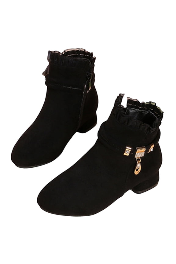 Child Winter Girls Ankle Boots With Low Heel Fashionable Casual Winter Footwear Teen And Big Kids Lovely Outdoor Solid Color Shoes