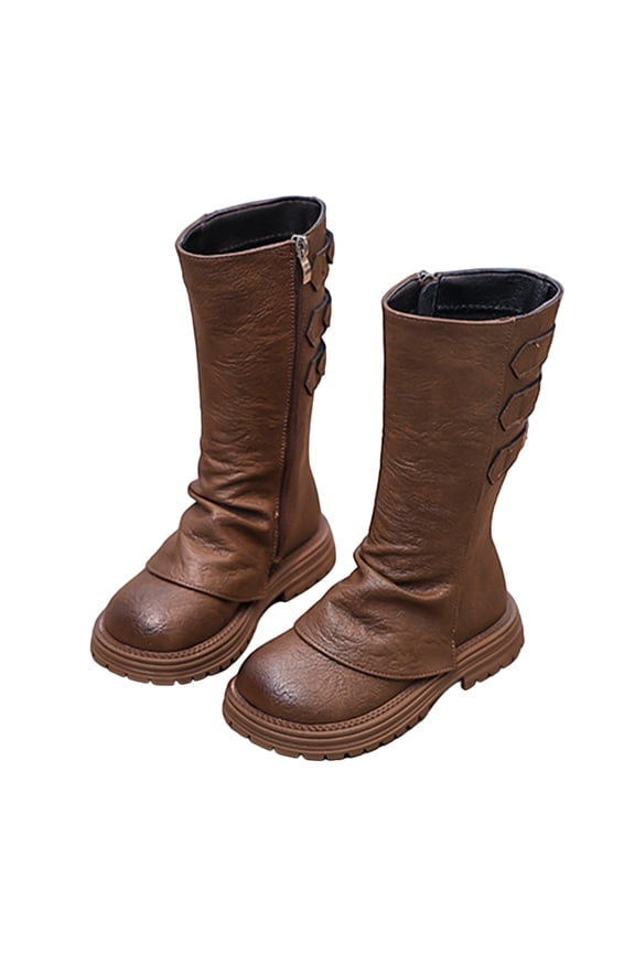 Child Winter Girls Leather Ankle Boots With Side Zipper Comfortable School Outdoor Solid Color Shoes Toddler Youth And Teen Fashionable Footwear