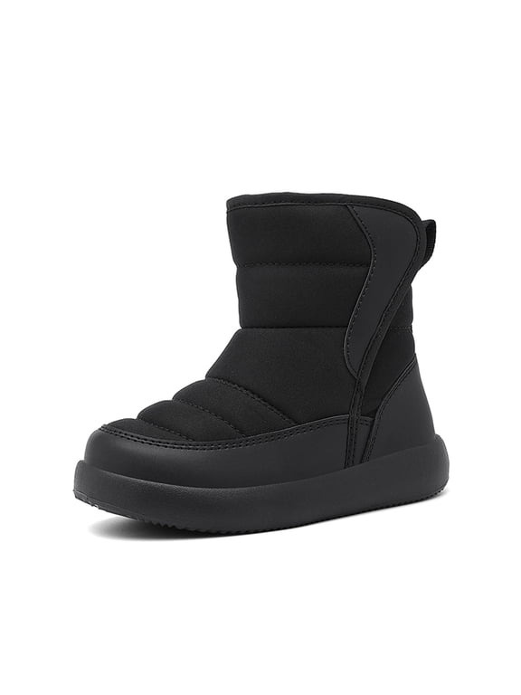 Child Winter Solid Color Snow Boots For Boys Girls Non- Warm Boots With Wool Thickening Classic Toddler Shoes, Black, 3.5-4 Years