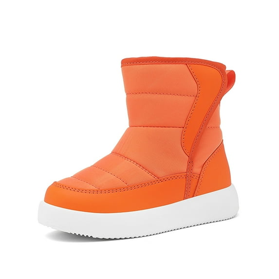 MEZZALL Child Winter Solid Color Snow Boots For Boys Girls Non- Warm Boots With Wool Thickening Leisure Toddler Shoes, Orange, 7-8 Years