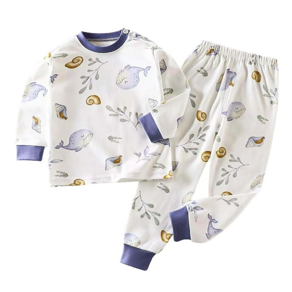MEZZALL Children Autumn Long Sleeved And Long Pants Set Pure Home Wear For Boys Girls Baby Open Collar Underwear For Autumn Winter Providing Warmth While Sleeping. Breathable Toddler Cartoon Clothing