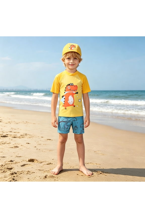 Children Boys Summer Patchwork Cartoon Cartoon Rash Guard Swimsuit For Beach And Pool Sun Protective Swimwear With Comfortable Split Design For Bigger Kids Boho Bathing Suit Beachwear