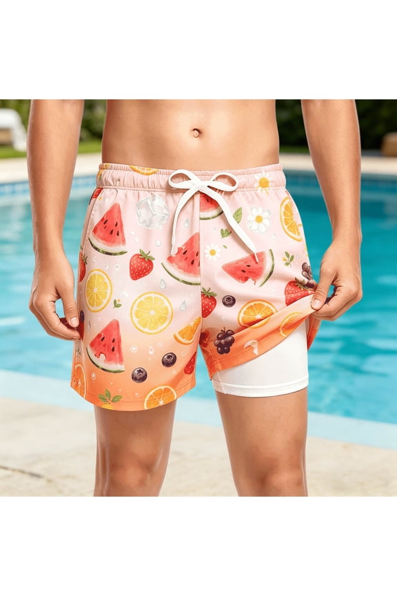 Children Boys Swim Trunks Swimming Bottoms With Independence Day Ice Cream Print Beach Shorts For Kids Comfort Swimwear