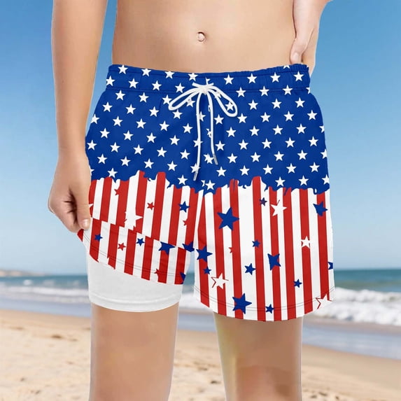 MEZZALL Children Boys Swimming Bottoms Swim Trunk With Independence Day Print Swimsuit For Beach And Pools Lightweight Performance Beachwear For Kids Vacation Trunks