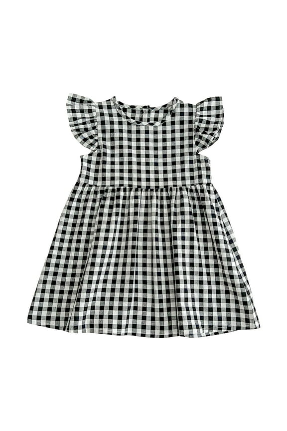 Children Clothing For Summer Girls Plaid Dress O-Neck With Flared Sleeves Sweet And Adorable Dress Toddler Daily Wear Trendy / 5-6 Years