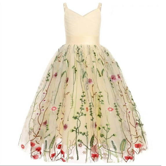 MEZZALL Children Fashion Embroidered Lace Spaghetti Puffy Dress Baby Birthday Dress (3-14 Years Old) Classic Toddler Wear