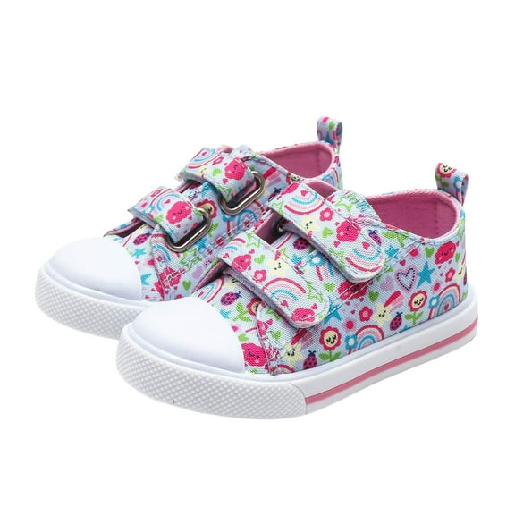 MEZZALL Child Fashion Spring Fall Low Tops Trend Sneakers Princess Shoes Girls Buckle Casual Board Shoes Comfort Toddler Footwear, Light Blue, 4.5-5 Years