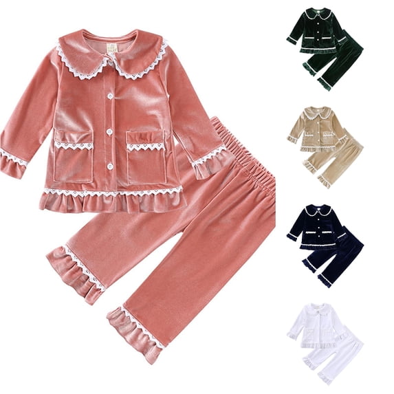 MEZZALL Children Girls Lapel Long Sleeve Tops Shirts And Pants Pajamas Sets Pants Set Kids Toddler Sleepwear Night Children Pj's For Daily Holiday Nightwear