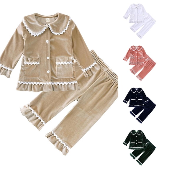 MEZZALL Children Girls Lapel Long Sleeve Tops Shirts And Pants Pajamas Sets Pants Set Kids Toddler Sleepwear Night Children Pj's For Daily Leisure Nightwear