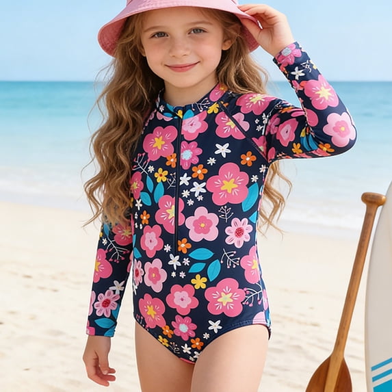MEZZALL Children Girls One-Pieces Monokini Swimsuit Cute Floral Ruffle Bathing Suit Toddler Kids Beach Pool Relaxed Fit Summer Flower Print Beachwear