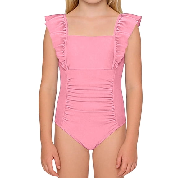 MEZZALL Children Girls One-Pieces Monokini Swimsuit With Ruffle And Pleated Design Comfortable Swimwear Toddlers Kids Versatile Summer Flower Print Beachwear