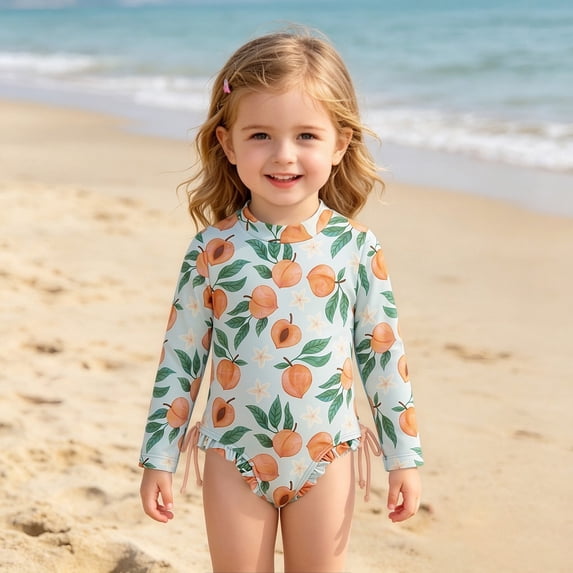 MEZZALL Children Girls One-Pieces Monokini Swimsuit Toddler Kids Bathing Summer Beach Wear Solid Color Cute Cartoon Print Swimwear Birthday Bathing Suit Beachwear