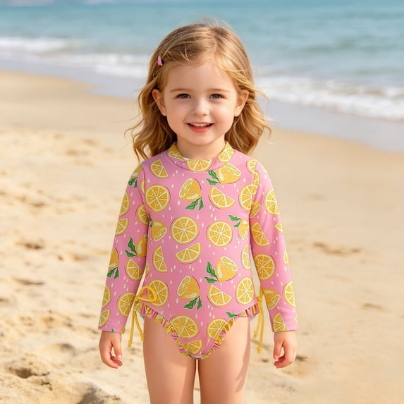 MEZZALL Children Girls One-Pieces Monokini Swimsuit Toddler Kids Bathing Summer Beach Wear Solid Color Cute Cartoon Print Swimwear Stylish Bathing Suit Beachwear