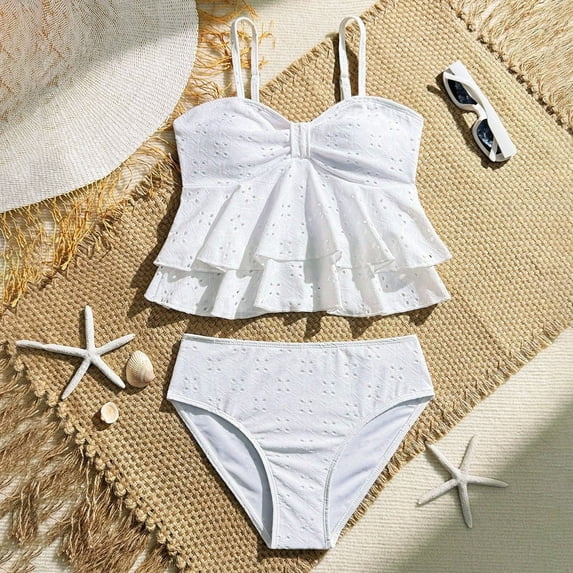 MEZZALL Children Girls Two Piece Swimsuit With Ruffle Trim Floral Print Tankini And High Waist Bikini Bottom For Youth Breathable Summer Beachwear