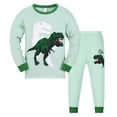 thumbnail image 1 of MEZZALL Children Homewear Long Sleeve Boys Cartoon Dinosaur Print Pajamas Autumn Winter Warm Sleepwear, Light Green, 5-6 Years, 1 of 2
