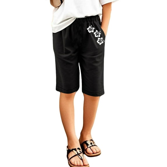 MEZZALL Children Kids Girls Pants Casual Letter Printed Elastic Waist Trouser Shorts Breeches With Pocket 11-12 Years Lovely Kids Wear