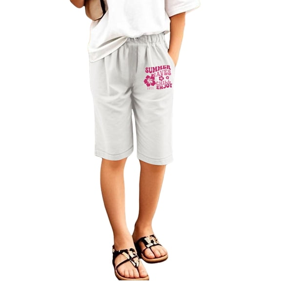 MEZZALL Children Kids Girls Pants Casual Letter Printed Elastic Waist Trouser Shorts Breeches With Pocket 12-13 Years Leisure Baby Wear