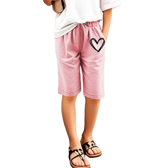 MEZZALL Children Kids Girls Pants Casual Letter Printed Elastic Waist Trouser Shorts Breeches With Pocket 12-13 Years Leisure Baby Wear