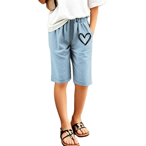 MEZZALL Children Kids Girls Pants Casual Letter Printed Elastic Waist Trouser Shorts Breeches With Pocket 9-10 Years Cute Baby Wear