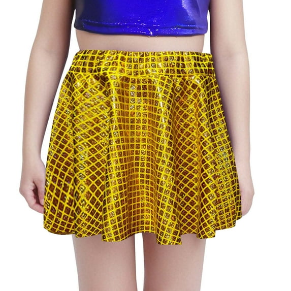 MEZZALL Child Sequin Cheerleading Skirt With Cut Design Versatile Dance Short Dress For Performances And Events Leisure Toddler Sundress, Gold, L