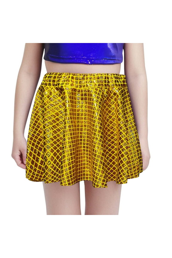 Child Sequin Cheerleading Skirt With Cut Design Versatile Dance Short Dress For Performances And Events Stylish Toddler Sundress, Gold, S