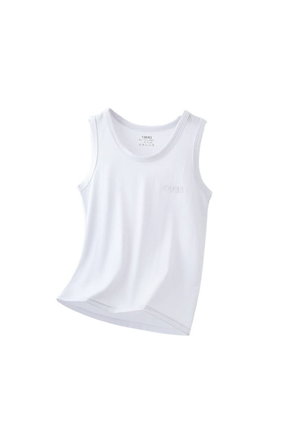 Children Summer Lightweight Plain Colored Round Neck Sleeveless Lyocell Pullover Cozy Toddler Blouses Tops