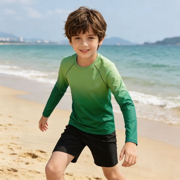 MEZZALL Children Swim Tops Boys Long Sleeve O-Neck Rash guard Swimwear Gradient Sun Shirt For Kids Toddler Stylish Summer Beachwear