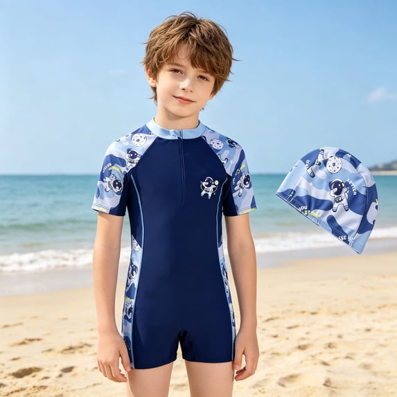 MEZZALL Children Swimsuit Boys Sun Swimwear One-Pieces Monokini Ice Cream Printed Rash Guard With Astronaut Print For Beach Pool Summer Leisure Bathing Suit Beachwear