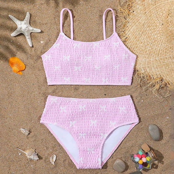 MEZZALL Children Swimsuit Girls Floral Print Swimwear Two Piece Cute Ruffle Bikini For Beach Pool Summer Swim Boho Bathing Suit Beachwear