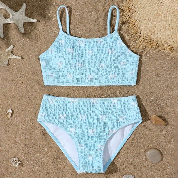 MEZZALL Children Swimsuit Girls Floral Print Swimwear Two Piece Cute Ruffle Bikini For Beach Pool Summer Swim Leisure Bathing Suit Beachwear