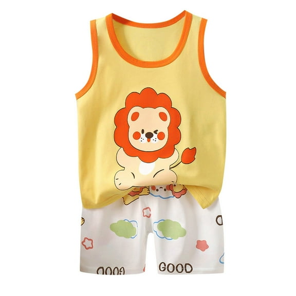 MEZZALL Children Tank Set Cartoon Printed Summer Dress Sundress For Girls, Orange, 4-5 Years