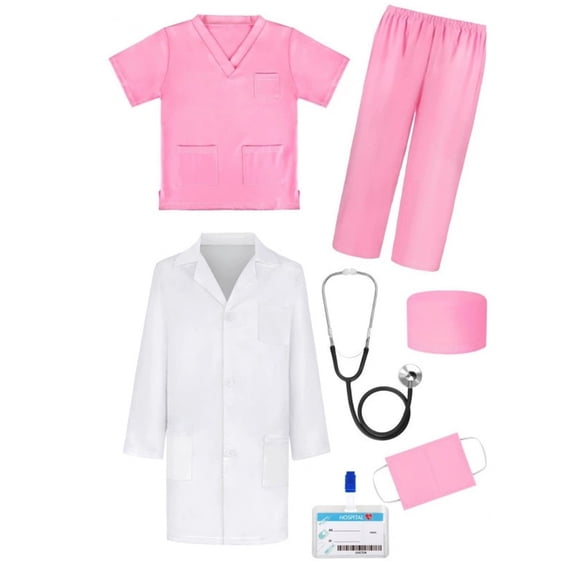MEZZALL Children White Lab Coat Baby Doctors Play Dress Outfits Soft Toddler Baby Wear 4-5Y