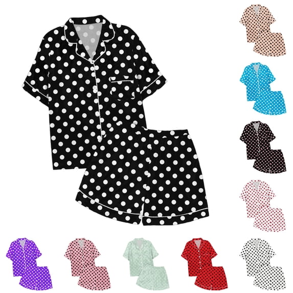 MEZZALL Children's Leisure Polka Dots Printed Button Lapel Collar Short Sleeved Tops Shorts Pajamas Sets Birthday Sleepwear